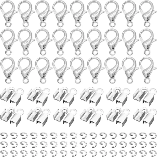 Miniatura 9 de Kit de 500 extremos de cable plegables para hacer joyas, incluye 100 cierres de pinza de langosta, 200 anillos de salto abiertos, 200 extremos