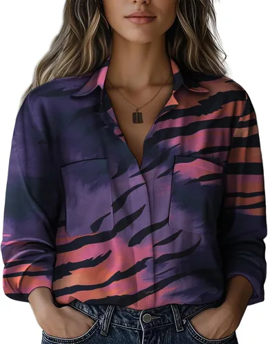 Miniatura 21 de Summer Tops for Women Lightweight Button Flowy Shirts Boho Long Sleeve Blouses Casual Clothes with Pockets