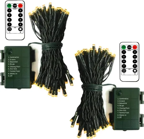 Miniatura 10 de echosari Paquete de 2 Luces de Cadena de Navidad a Batería, Cable Verde de 32 pies 100 Luces de Cadena de Hadas LED con Control Remoto Temporizador
