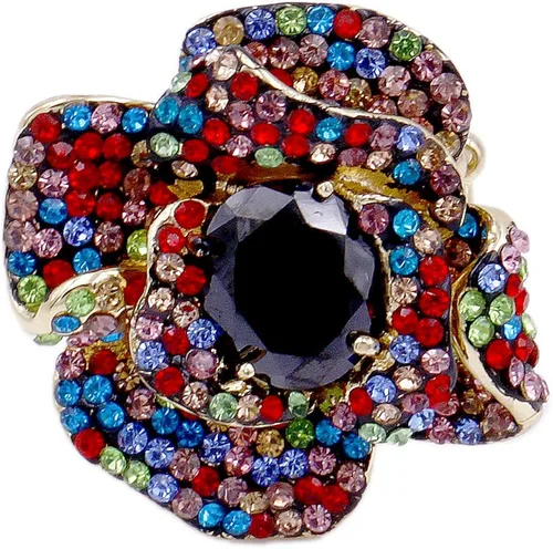 Miniatura 2 de Lavencious Anillo elástico de cóctel con forma de flor y circonita cúbica para mujer, Cristal, Zirconia cúbica