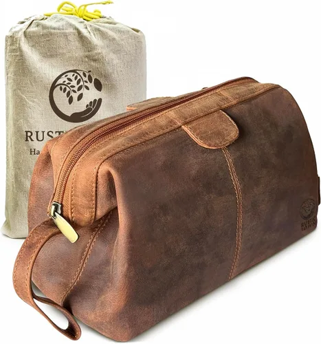 Miniatura 9 de Neceser de cuero para hombre - Kit Dopp para viajes, afeitado, viajes nocturnos, Marrón, M