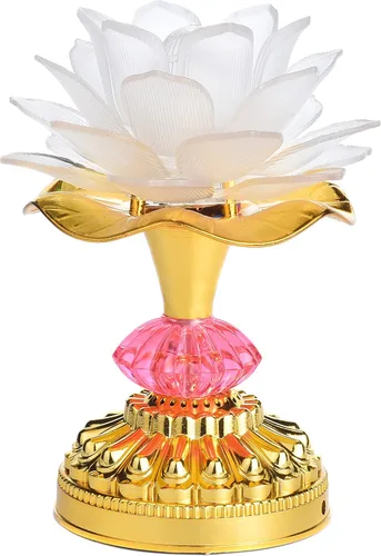 Miniatura 10 de Paquete de 2 lámparas budistas LED de loto coloridas, 13 canciones budistas construidas, luz de Buda degradada para adoración, oración y exhibición