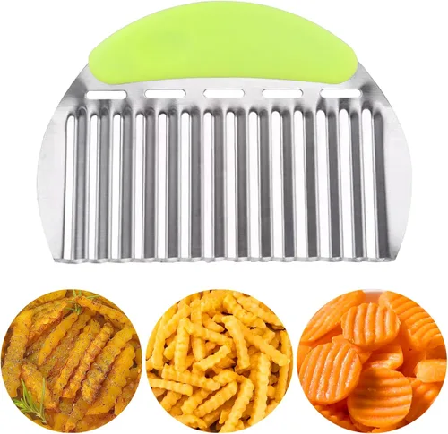JAYVAR Cortador de arrugas grande, cortador de papas onduladas, cortador de papas onduladas, herramienta de corte de cebolla de acero inoxidable con