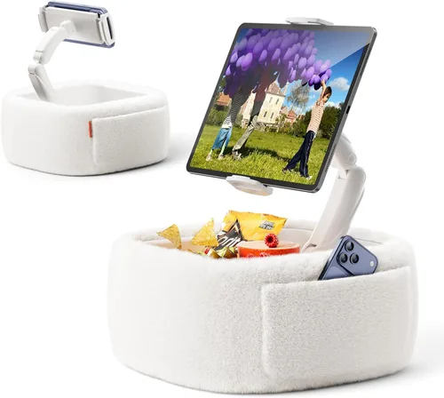 Miniatura 9 de LULULOOK Soporte de almohada Kindle ultra esponjoso para leer, soporte de almohada para tableta con cuenco de aperitivos y brazo plegable compatible