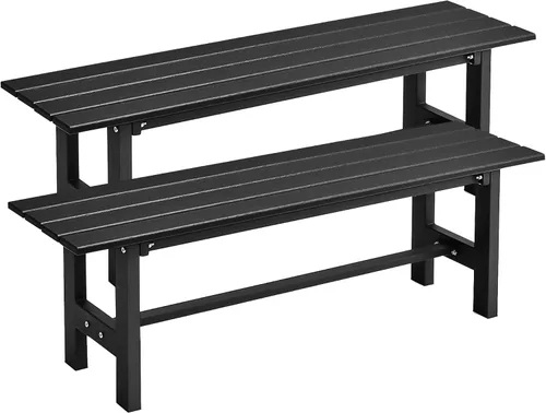 Miniatura 10 de Tangkula Banco de polietileno de alta densidad de 47 pulgadas para exteriores, banco de comedor de jardín con asiento de listones y marco de metal