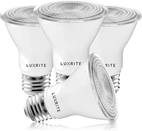 LUXRITE Paquete de 4 bombillas LED PAR20, equivalente a 50 W, blanco suave de 3000 K, foco LED regulable, para interiores y exteriores, 7 W, 500