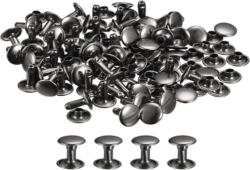 Miniatura 18 de uxcell 100 juegos de remaches de cuero, remaches de doble tapa de 0.236 x 0.315 pulgadas, remaches de metal para reparación de cuero, manualidades