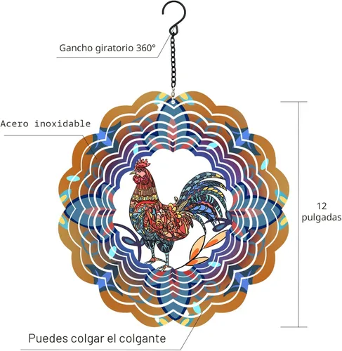 Miniatura 5 de Molinillos de viento de metal de gallo, regalos de pollo para mujeres, mamá, hombres, papá, abuelo, hilandero de viento colgante para decoración