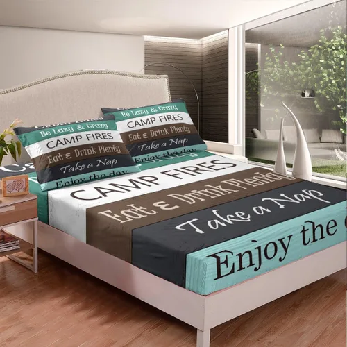 Miniatura 3 de Sábana bajera rústica de tamaño individual, juego de ropa de cama de madera vieja casa de campo para niños, niñas, niños y adultos, decoración