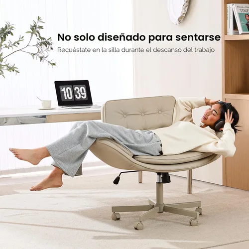 Miniatura 6 de amseatec Silla de oficina entrecruzada, silla de tocador de piel sintética con reposabrazos ajustables de 5 niveles y giratorio, silla ergonómica