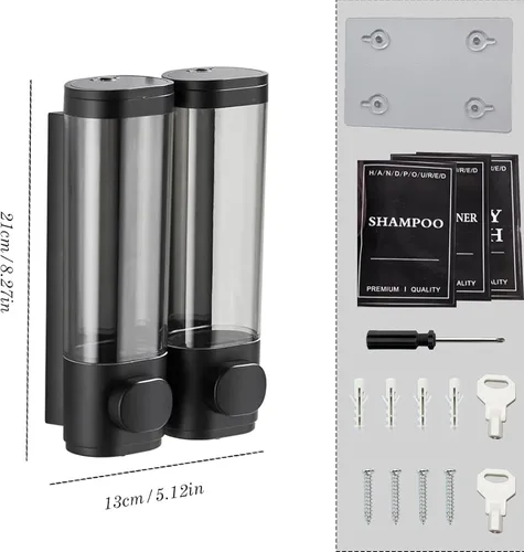 Miniatura 2 de Dispensador de jabón para montar en la pared de 2 cámaras, 10 onzas/10.1 fl oz, dispensador de champú y acondicionador de ducha recargable, sin