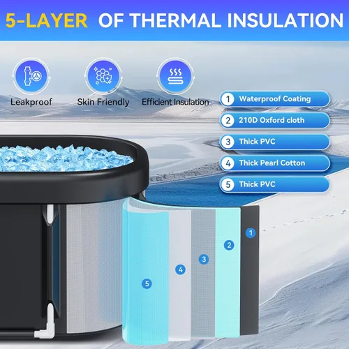 Miniatura 4 de HOROW Bañera de hielo ovalada extragrande para atletas, 100 galones, portátil, para recuperación y terapia de agua fría, bañera de hielo