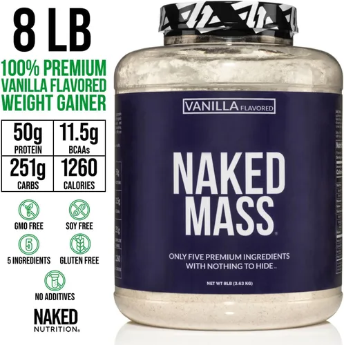 Miniatura 3 de Polvo de proteína natural para ganar masa muscular Naked Mass, 8 libras a granel, sin OMG, sin gluten, sin soya Sin Ingredientes Artificiales, 1250