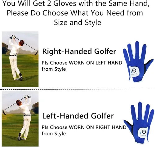 Miniatura 6 de FINGER TEN Guantes de golf para niños y niñas, mano izquierda y derecha, Dura Feel blanco, azul, rojo, amarillo, guantes de golf de valor extra