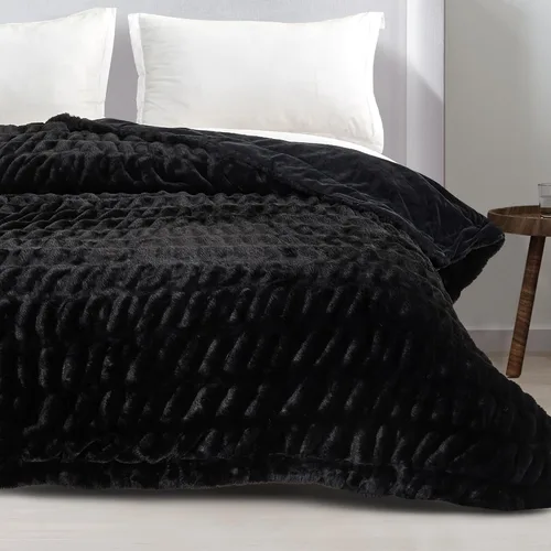 Miniatura 5 de Great Bay Home Manta mullida de piel sintética fruncida, color negro, ultra suave, reversible, manta gruesa para silla, sofá o cama, manta cálida