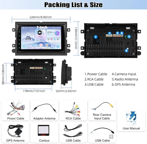 Miniatura 7 de Radio de coche Android 2G+64G para Ford F150 2004-2008 / F250 F350 2006-2010, 7 pulgadas IPS HD pantalla táctil estéreo de coche con CarPlay Andriod