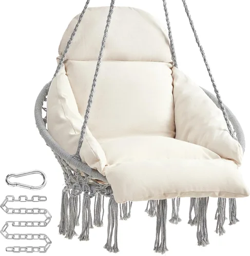 Miniatura 7 de SONGMICS UGDC042M01 - Silla colgante, hamaca con cojín grande y grueso, silla columpio bohemia para dormitorio, patio, balcón, jardín, soporta hasta
