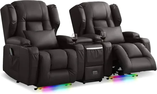 Miniatura 14 de DRMBOOK Silla Reclinable Eléctrica, Sofá Reclinable Eléctrico Wall Hugger con Masaje y Calor, Asiento de Teatro Sobrerelleno con Puerto