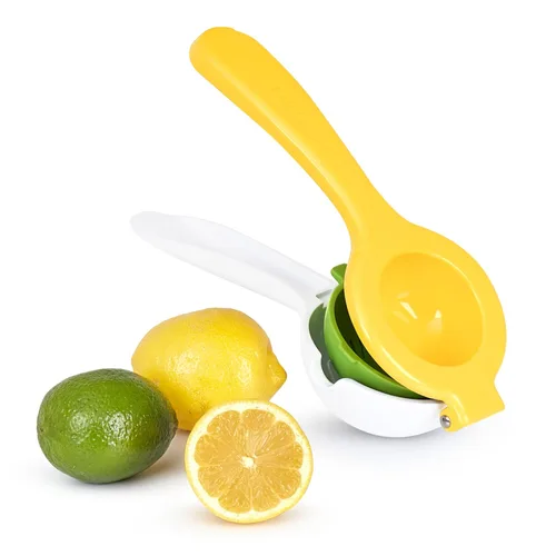 Tovolo Exprimidor manual de cítricos con boquilla de vertido, apto para lavavajillas, exprimidor de prensa de aluminio para limón, lima, naranjas,
