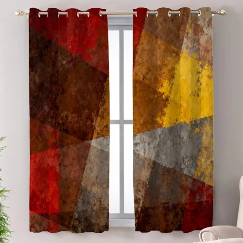 Miniatura 75 de Shrahala Beige and Orange Abstract Art Brushstrokes Blackout Curtain Tiers, Abstract Oil Paint Kitchen Valance Light Blocking Tier Drapes with Rod