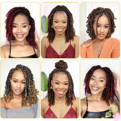 Miniatura 5 de Cabello Passion Twist de 12 pulgadas, 8 paquetes, cabello de ganchillo pretrenzado para mujeres negras, cabello rizado de ganchillo preenlazado, 1b#