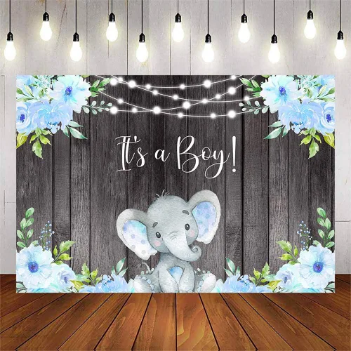 Avezano Cartel de elefante para baby shower, cartel de fiesta de niño con texto en inglés "It's a boy", decoración floral azul para baby shower, 6 x