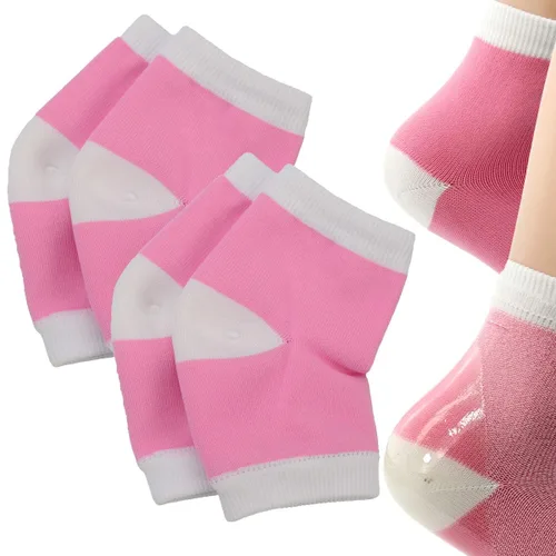 Miniatura 10 de Makhry 2 pares de calcetines de talón de gel de silicona hidratante para piel seca y dura agrietada, puntera abierta, calcetines cómodos