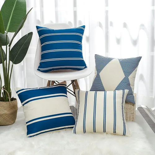Miniatura 5 de OTOSTAR Fundas de almohada impermeables para exteriores de 18 x 18 pulgadas, diseño geométrico moderno, fundas decorativas cuadradas, paquete de 4