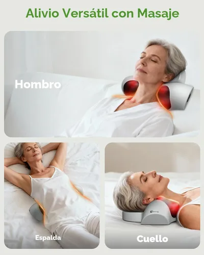 Miniatura 8 de Almohada masajeadora de cuello 3 en 1 mejorada con calor, masajeador de cuello inalámbrico portátil para aliviar el dolor de tejido profundo, Gris