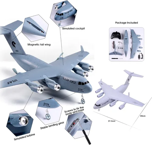 Miniatura 7 de Avión RC, C-17 Globemaster III Avión de transporte militar, avión RC de 2 canales 2.4 GHz listo para volar con estabilizador giroscopio de 6 ejes
