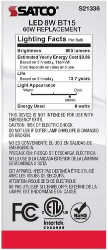 Miniatura 6 de Satco 6Pk 8w BT15 LED 5000K base mediana regulable - 60w equiv