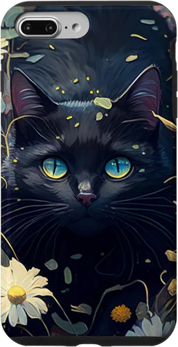 Miniatura 12 de iPhone 16 Cute Black Cat In Botanical Flower Garden Aesthetic Cat Case