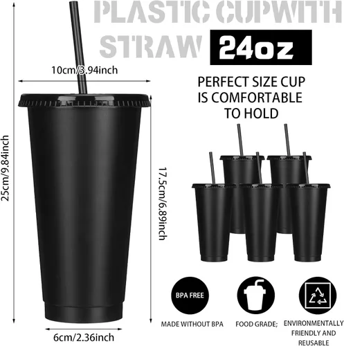 Miniatura 2 de Bokon 60 Juegos de Vasos con Popote y Tapa al Por Mayor, Vasos de Plástico Reutilizables de 24 oz con Tapas y Pajillas, Botella de Agua, Taza