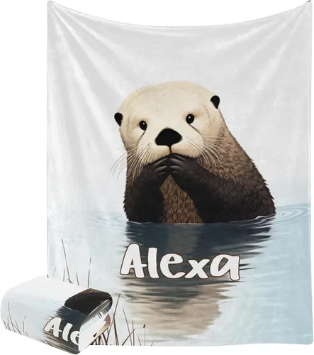 Manta con diseño de animales de nutria linda con nombre para cama, sofá, manta de forro polar súper suave para regalo, para bebés, niños y adultos,