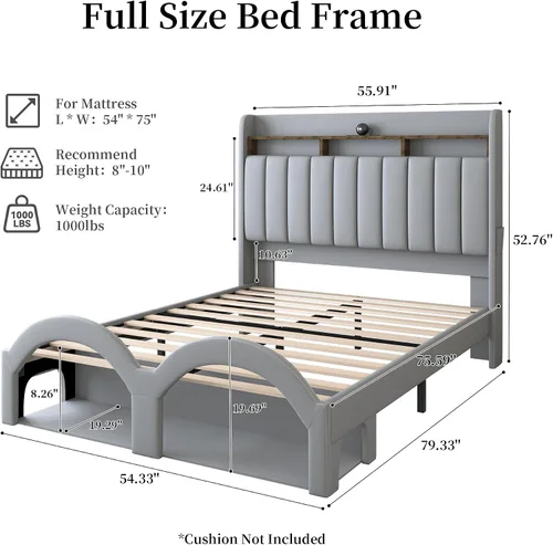 Miniatura 2 de SIBEDS Base de cama Queen con cabecera de almacenamiento de 2 niveles, cama de plataforma Aurora de piel sintética con proyector Galaxy Star, base