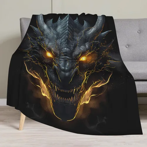 Miniatura 2 de Huke Manta de regalo de dragón, manta de dragón negro y dorado, regalos de dragón para hombres, mujeres, adolescentes, niños, niñas, manta de felpa