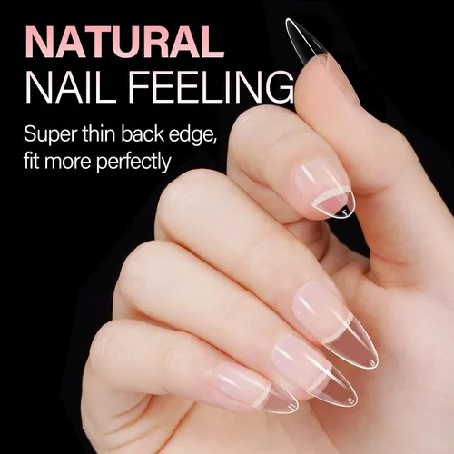 Miniatura 3 de AILLSA Puntas de uñas medianas de almendra, uñas de gel suave transparente, puntas de uñas preformadas de cobertura completa, puntas de uñas