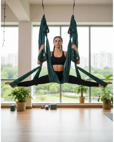 Miniatura 8 de Kit de hamaca de yoga para trapecio aéreo, ultra fuerte, antigravedad para yoga, volador, juego de herramientas de columpio de inversión Verde