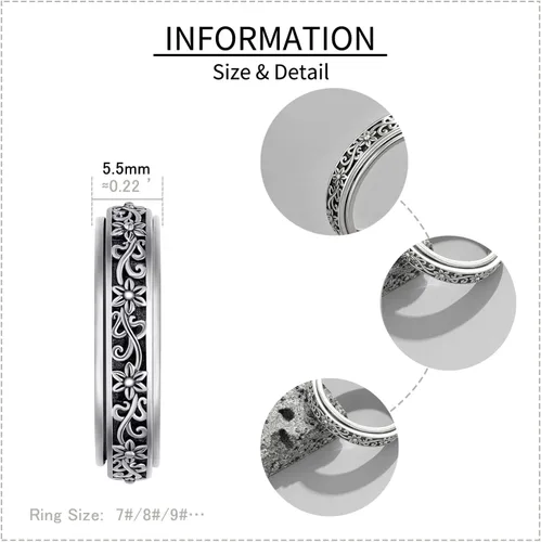 Miniatura 18 de YAFEINI Anillo giratorio de plata de ley para mujer, nudo celta, girasol, margarita, corazón, árbol de la vida, joyería de regalo para mujeres