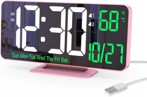 Miniatura 10 de KOSUMOSU Reloj de Escritorio 6.7 pulgadas Reloj Despertador Digital Negro con Alarma Dual, Atenuación, Fecha, Día de la Semana, Temperatura, 12h