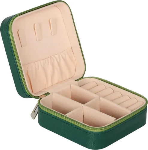 GOTDYA Joyero de viaje pequeño, caja de joyería portátil de piel sintética para organizar y almacenar joyas, color verde oliva