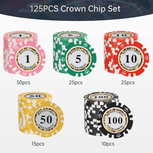 Miniatura 4 de 125 piezas de fichas de póquer de arcilla Denominaciónes 13.5 gramos Fichas de casino de Blacakjack Fichas de póquer compuestas de arcilla y hierro