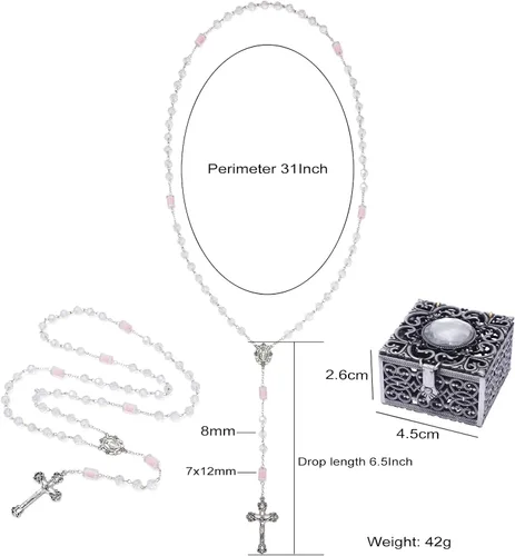 Miniatura 67 de KOMI Rosario de cuentas católicas para mujer, collar de cuentas de rosario con cruz de crucifijo, perlas de cristal, rosario, rosarios, católicos