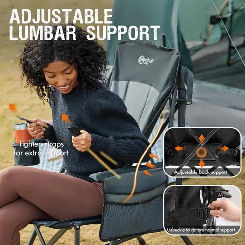 Miniatura 4 de Portal Silla de camping con soporte lumbar para adultos, plegable, portátil, respaldo alto, de gran tamaño, 400 libras