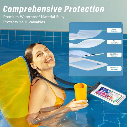 Miniatura 6 de Bolsa impermeable para teléfono – Paquete de 2 fundas flotantes impermeables IP68, bolsa seca para crucero en la playa 2026 con cordón ajustable