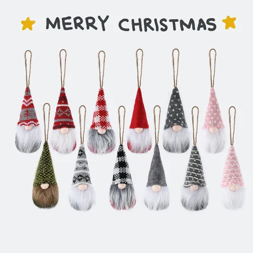 Miniatura 3 de 12 piezas para colgar en el árbol de Navidad, enanos de felpa suecos, hechos a mano, Papá Noel, elfo, decoraciones de Navidad, decoración