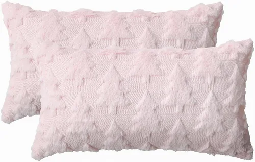Miniatura 12 de AVOIN colorlife Juego de 2 fundas de almohada beige con árbol de Navidad, 16 x 16 pulgadas, felpa suave, piel sintética, jacquard, festivales