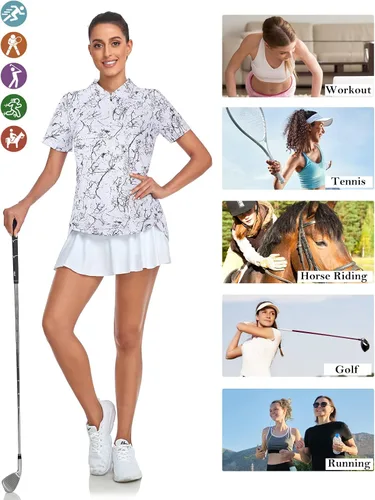 Miniatura 4 de Tanst Sky Camisas polo de golf para mujer, manga corta, con cremallera de un cuarto, sin botones, absorbe la humedad