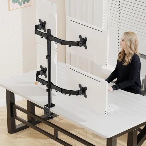 Miniatura 5 de Soporte para monitor cuádruple, soporte de escritorio ajustable resistente para 4 monitores para pantalla de 13 a 27 pulgadas, soporta hasta 22