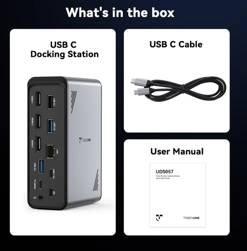 Miniatura 9 de TobenONE Estación de acoplamiento para laptop 18 en 1, 3 monitores, pantalla triple 4K con 3 HDMI, 9 puertos USB, Gigabit Ethernet, PD3.0